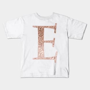 E rose gold glitter monogram letter Kids T-Shirt